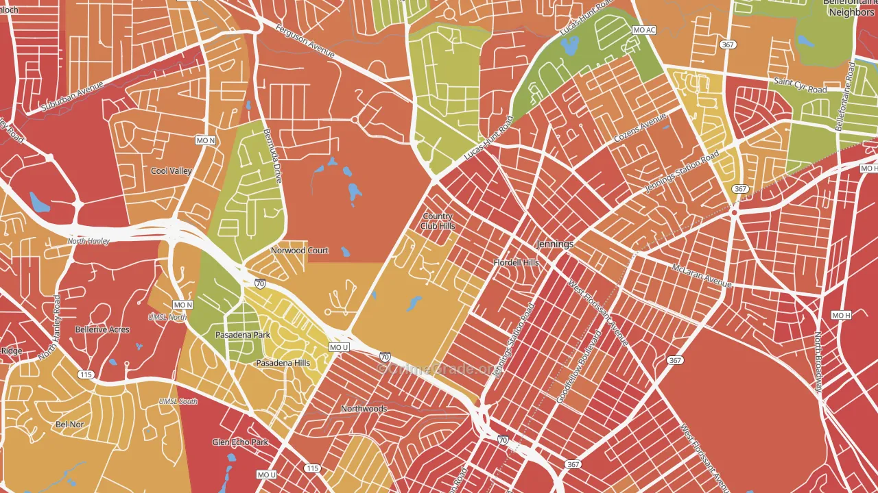 Country Club Hills, MO Map of Assault Rates