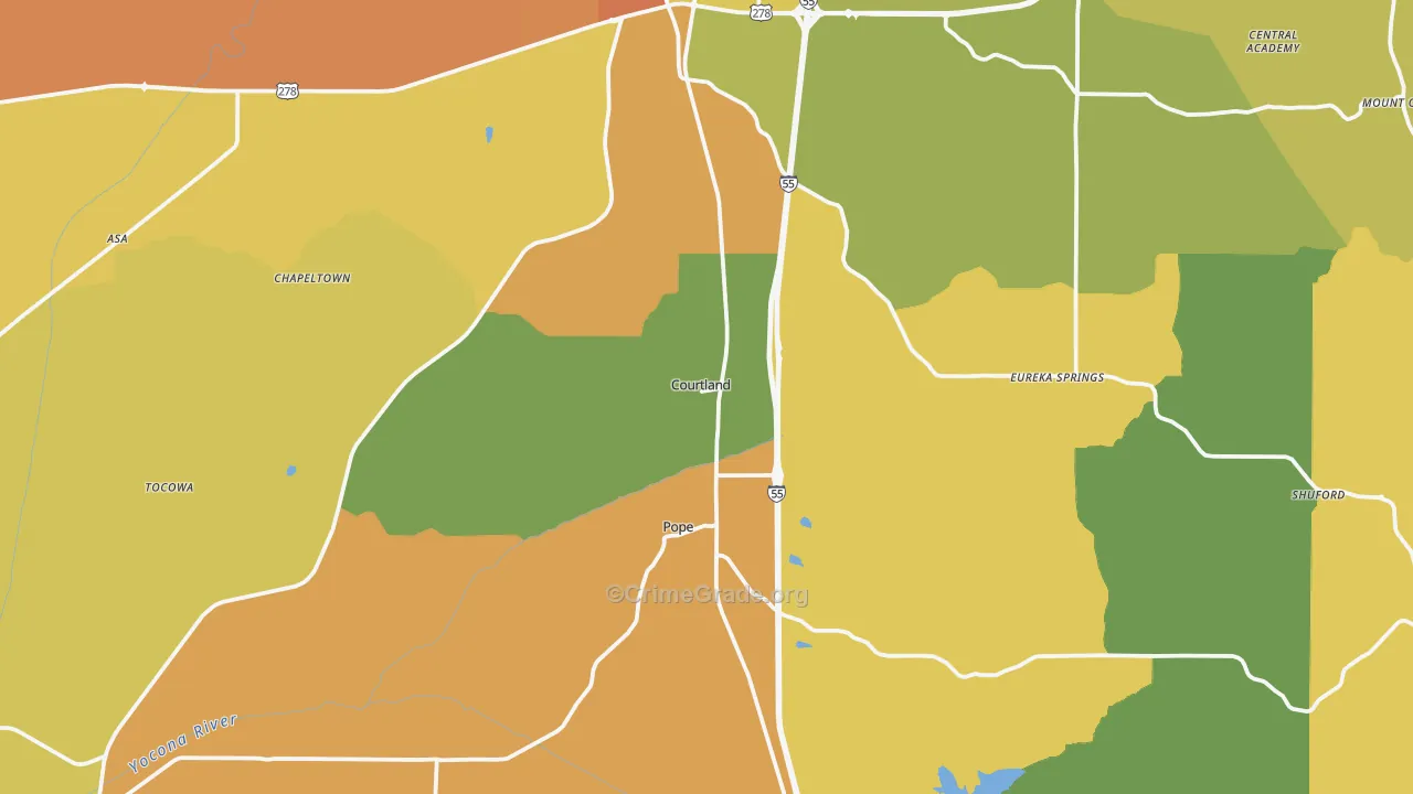 Courtland, MS Map of Assault Rates