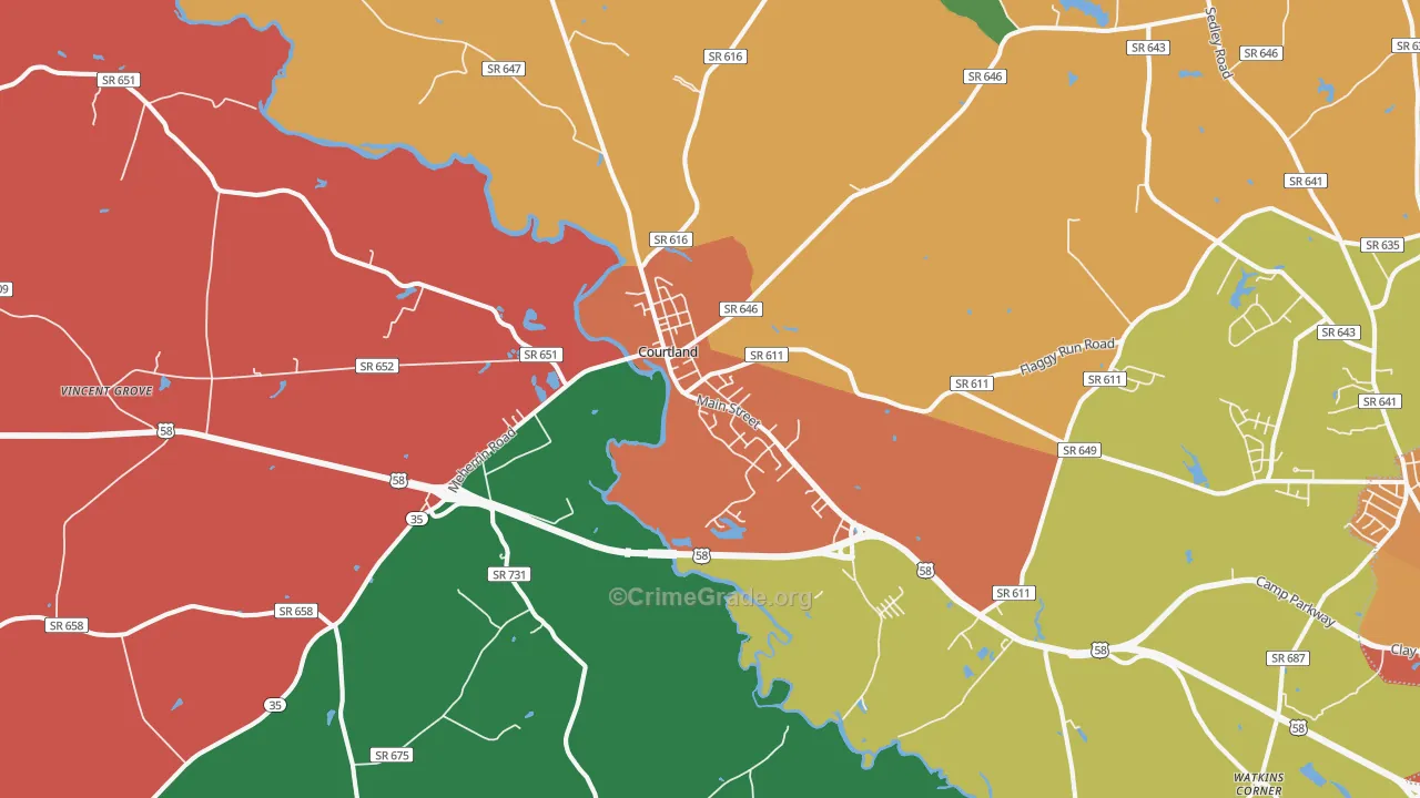 Courtland, VA Map of Assault Rates
