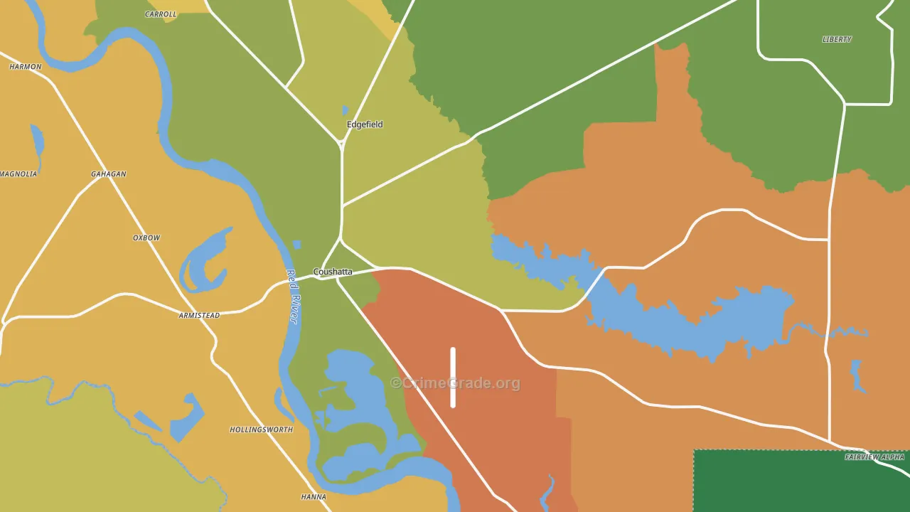 Coushatta, LA Map of Assault Rates