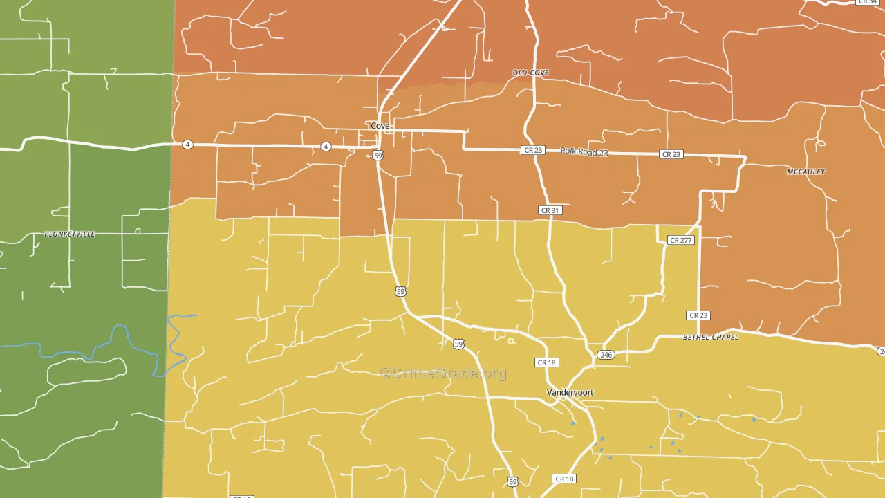 Cove, AR Map of Assault Rates