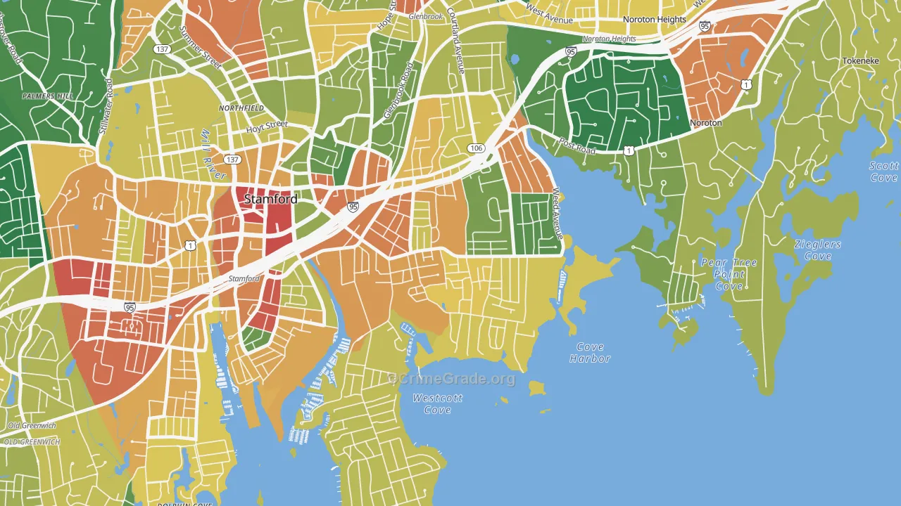 Cove-East Side, Stamford, CT Map of Assault Rates