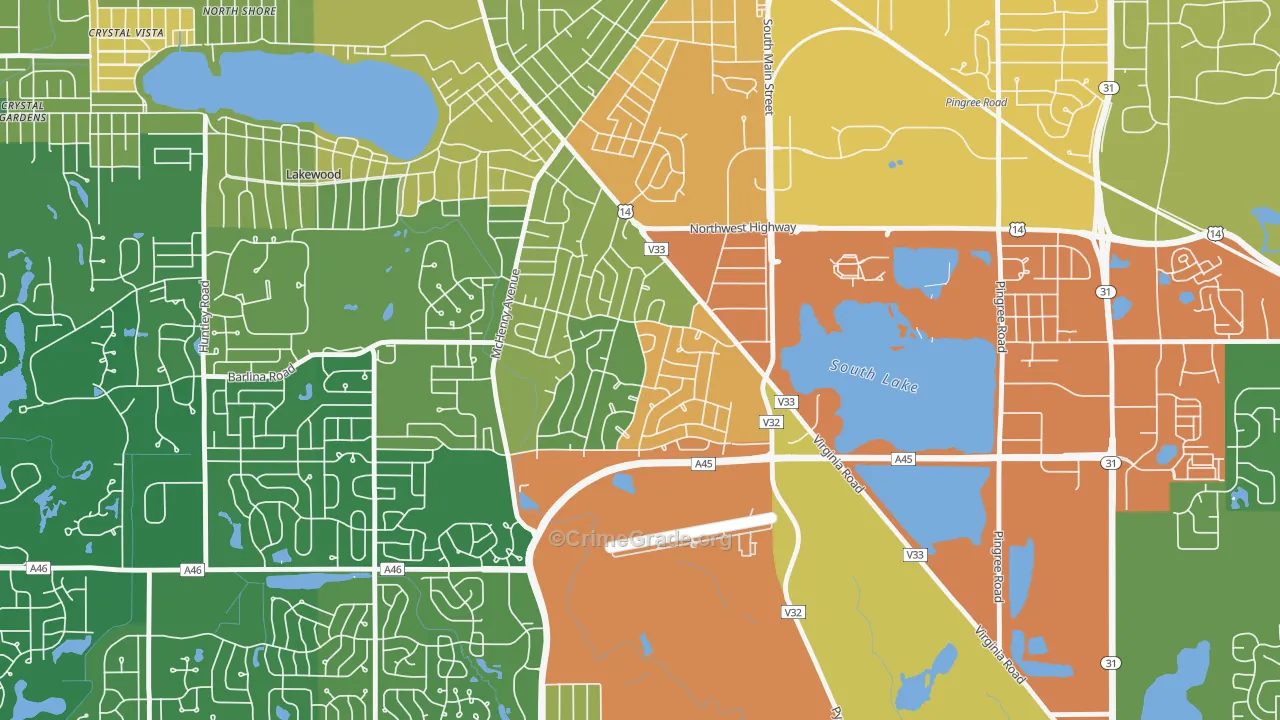 Coventry, Crystal Lake, IL Map of Assault Rates