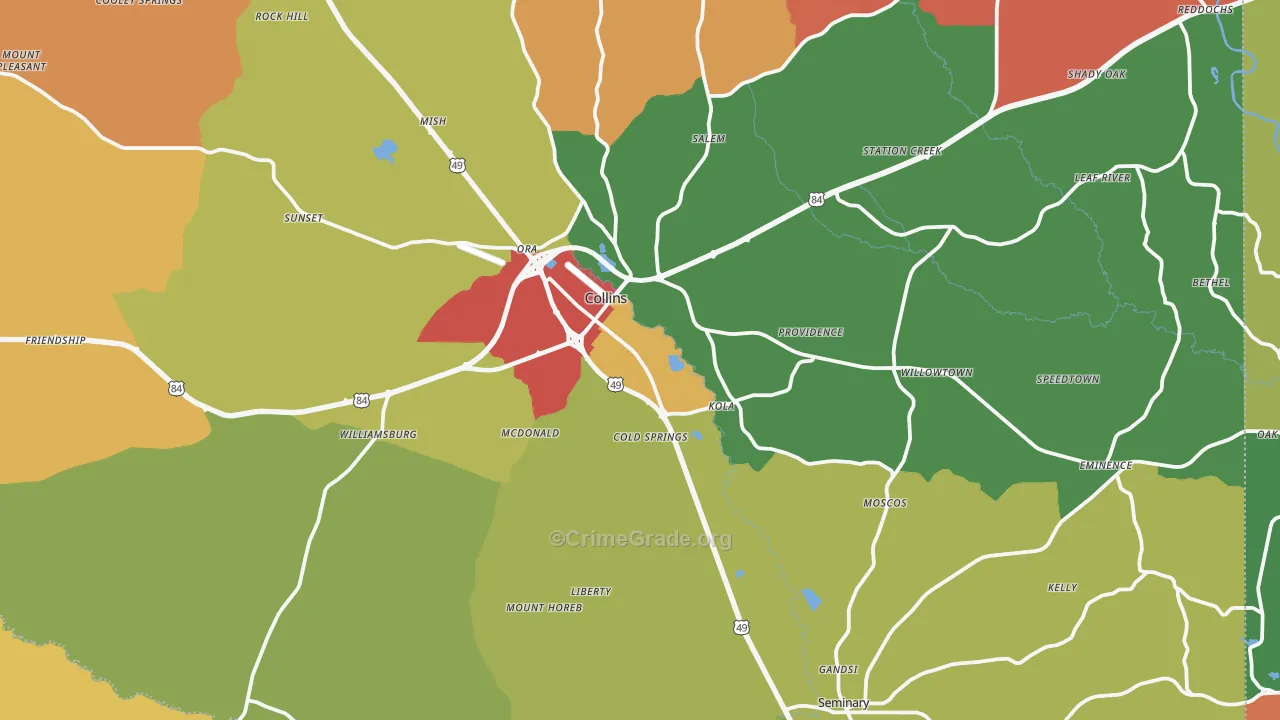 Covington County, MS Map of Assault Rates