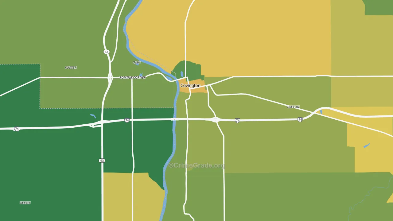 Covington, IN Map of Assault Rates