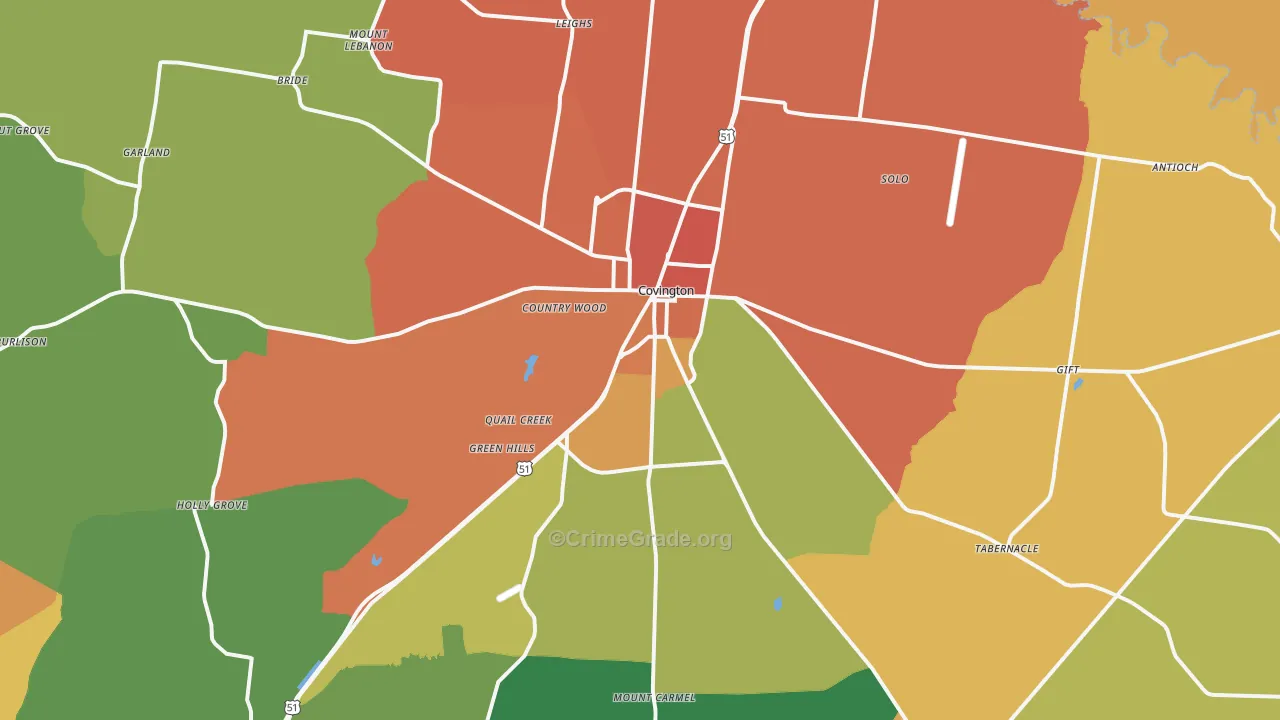 Covington, TN Map of Assault Rates