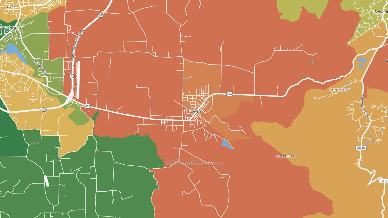 Cowan, TN Map of Assault Rates