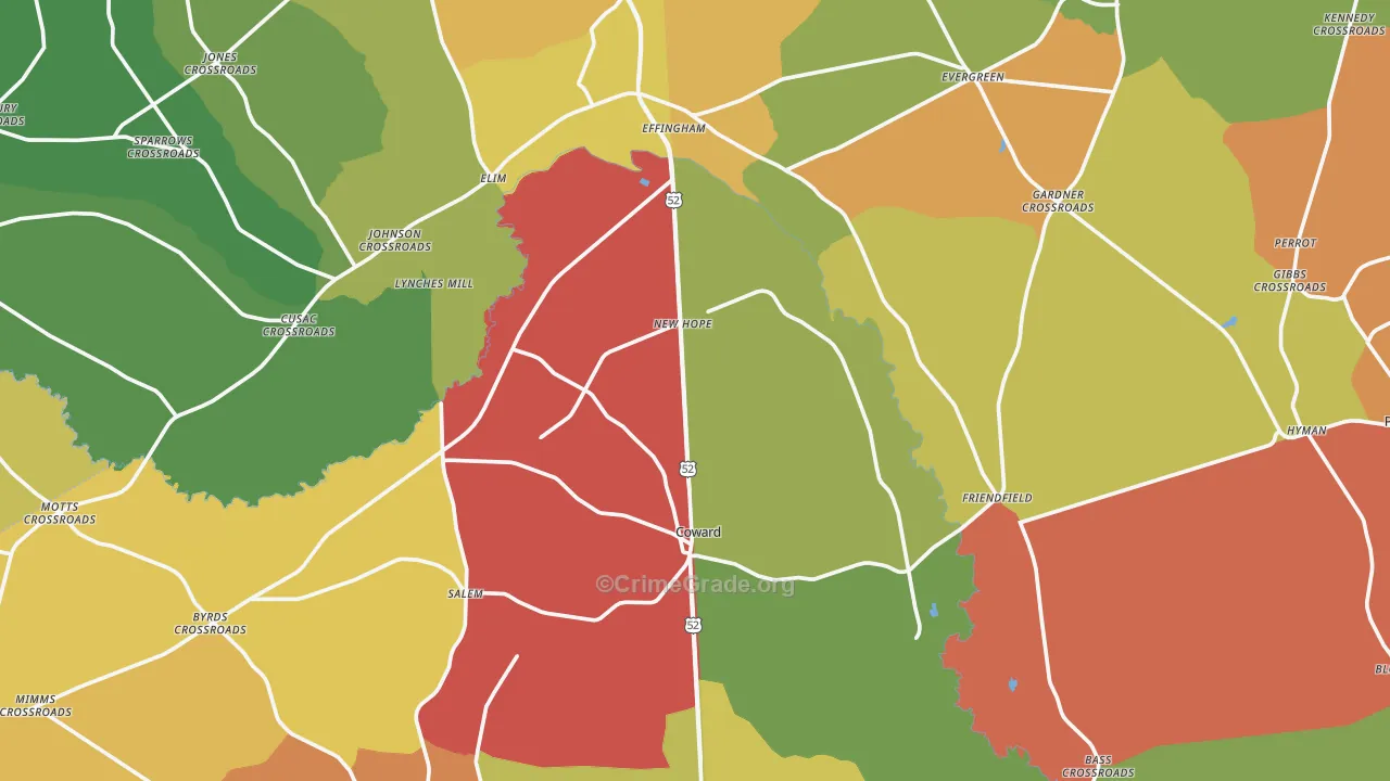 Coward, SC Map of Assault Rates