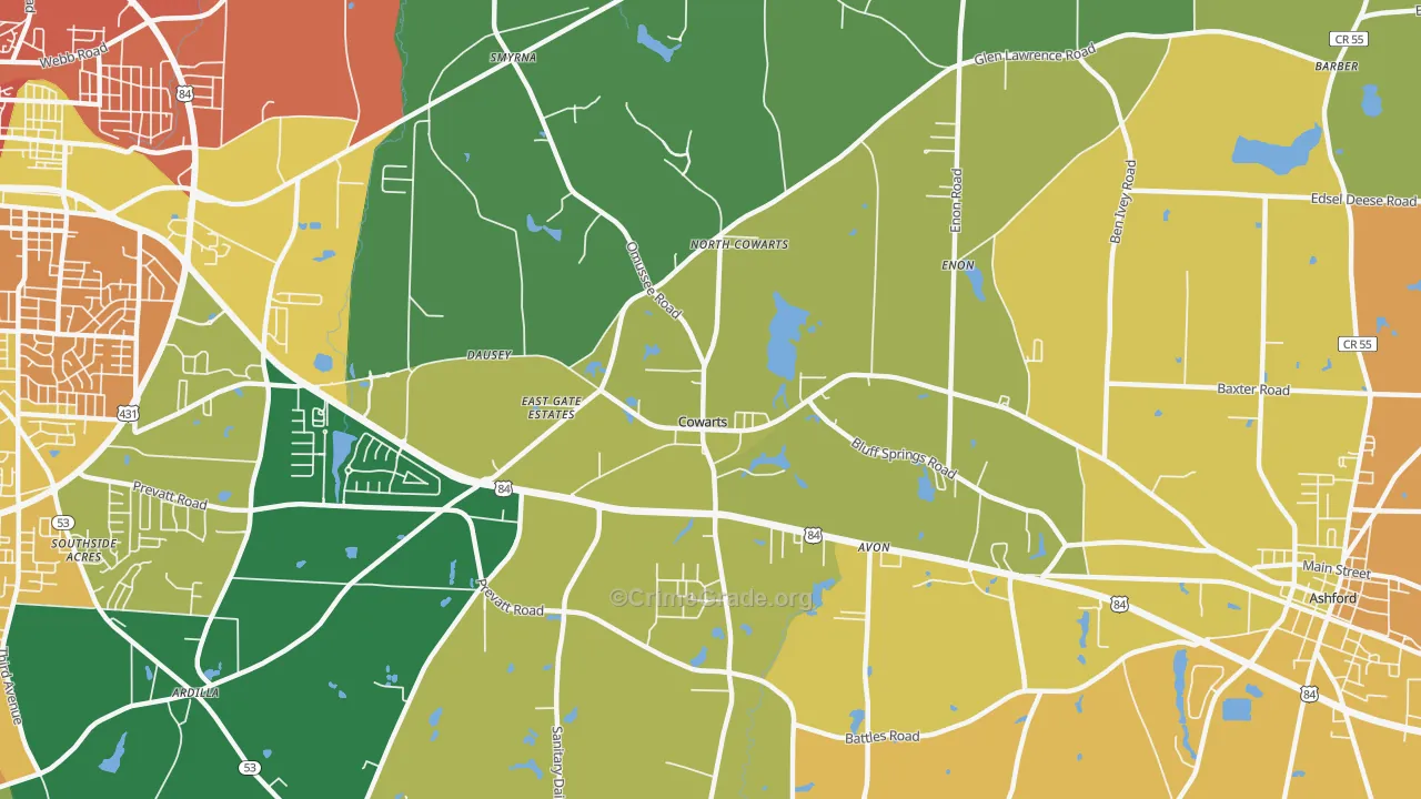 Cowarts, AL Map of Assault Rates
