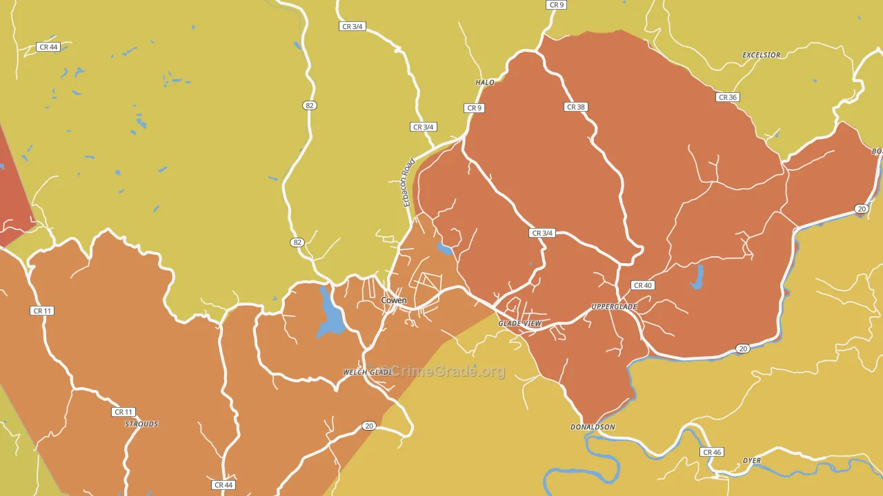 Cowen, WV Map of Assault Rates