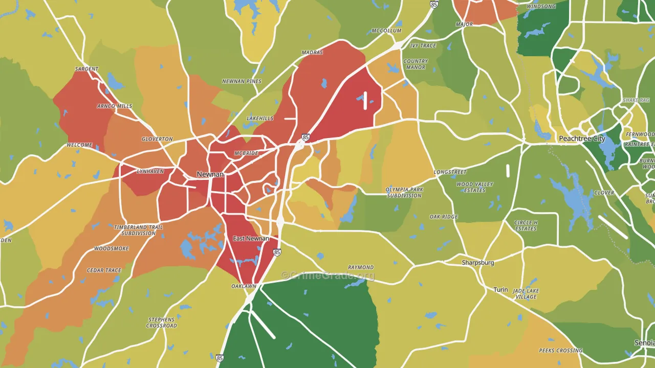 Coweta County, GA Map of Assault Rates