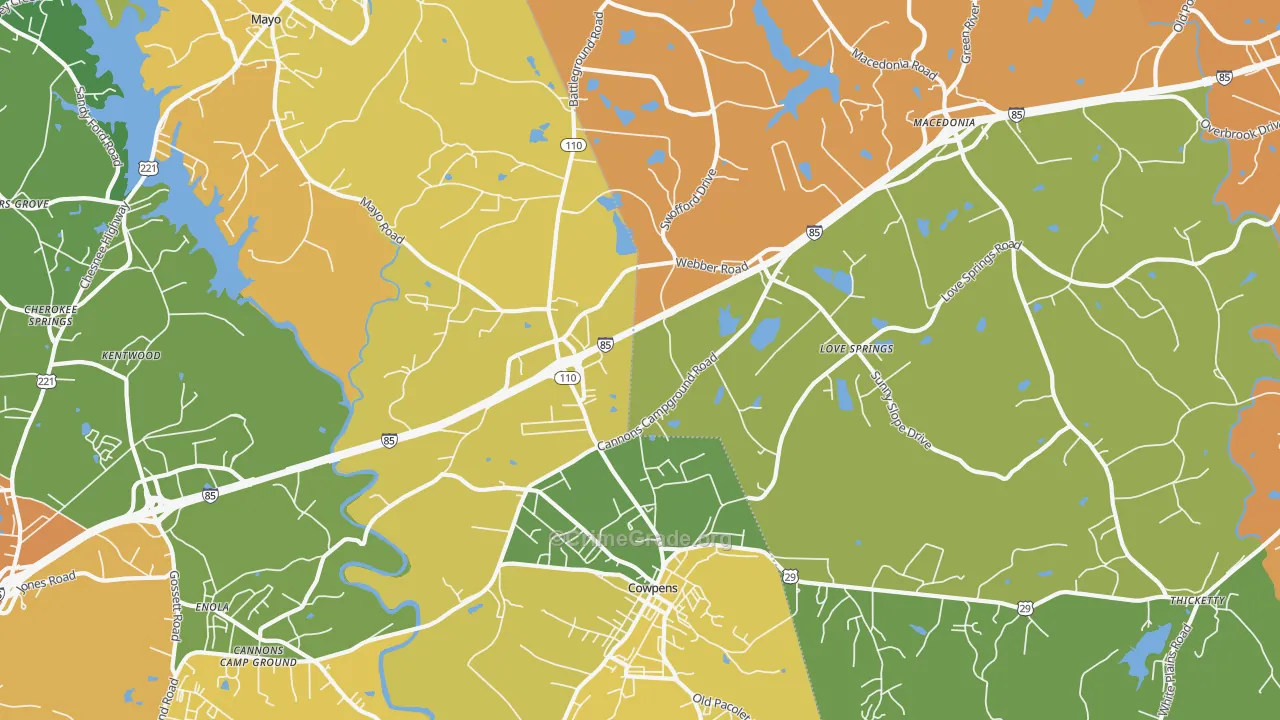 Cowpens, SC Map of Assault Rates