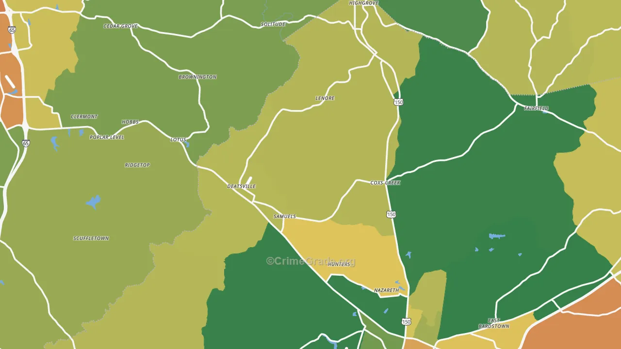 Coxs Creek, KY Map of Assault Rates