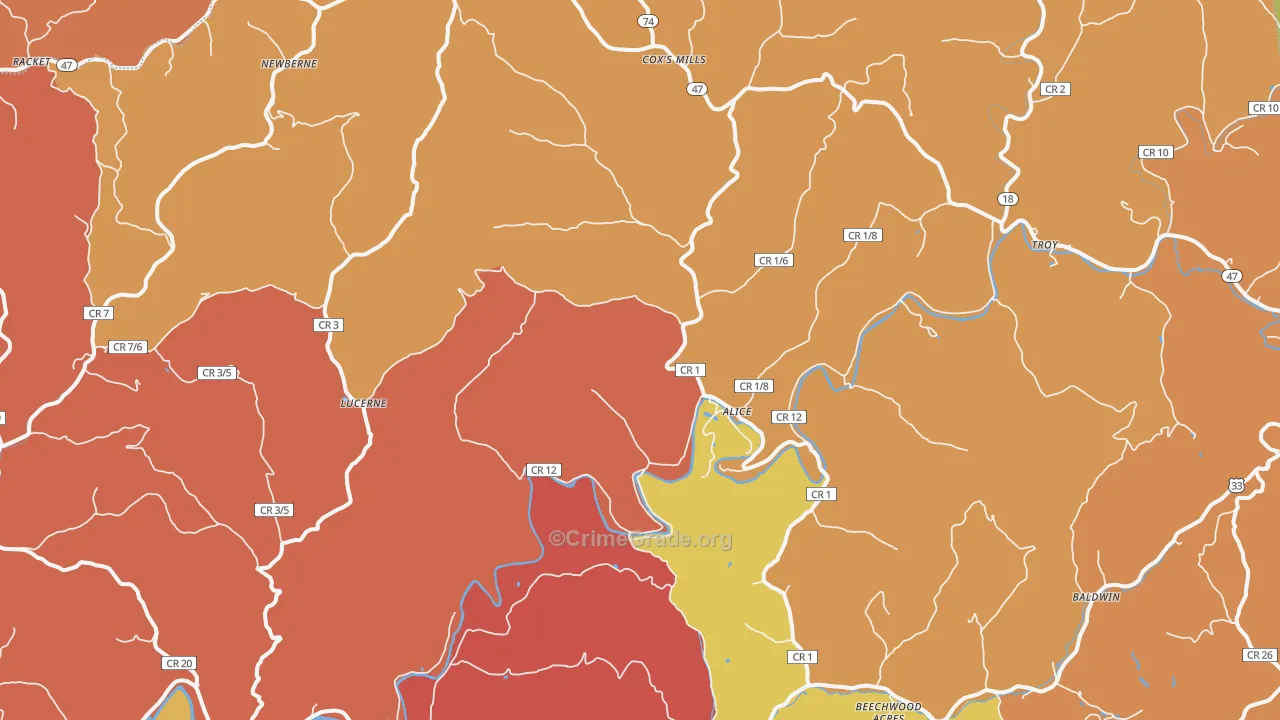 Coxs Mills, WV Map of Assault Rates