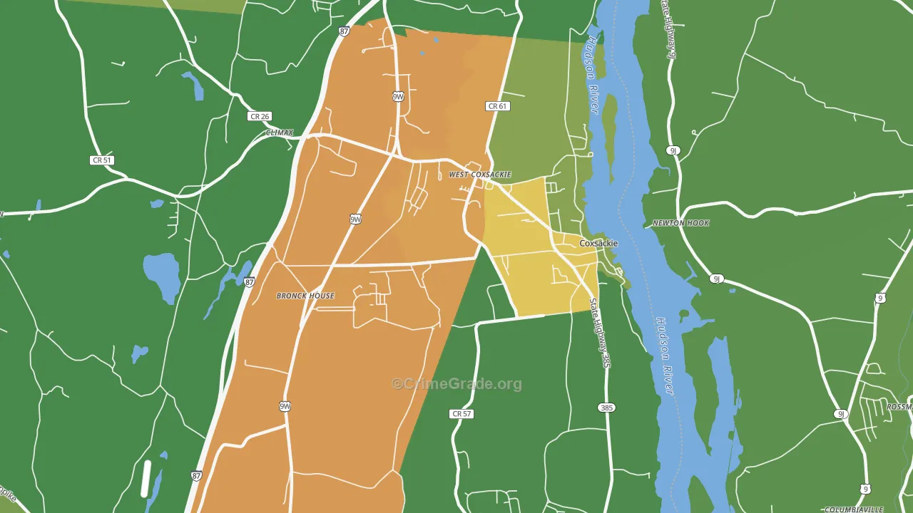 Coxsackie, NY Map of Assault Rates