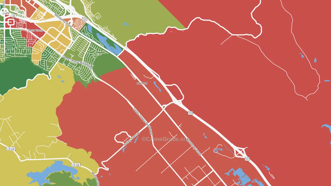 Coyote, CA Map of Assault Rates
