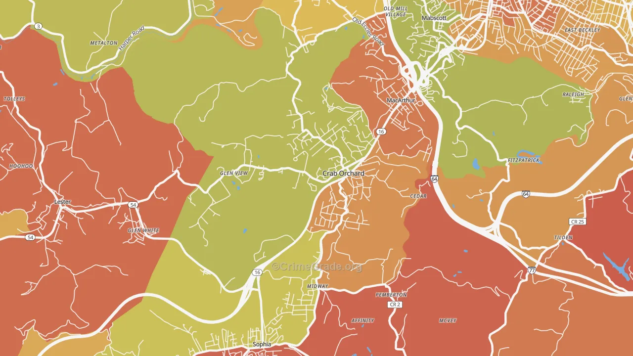Crab Orchard, WV Map of Assault Rates