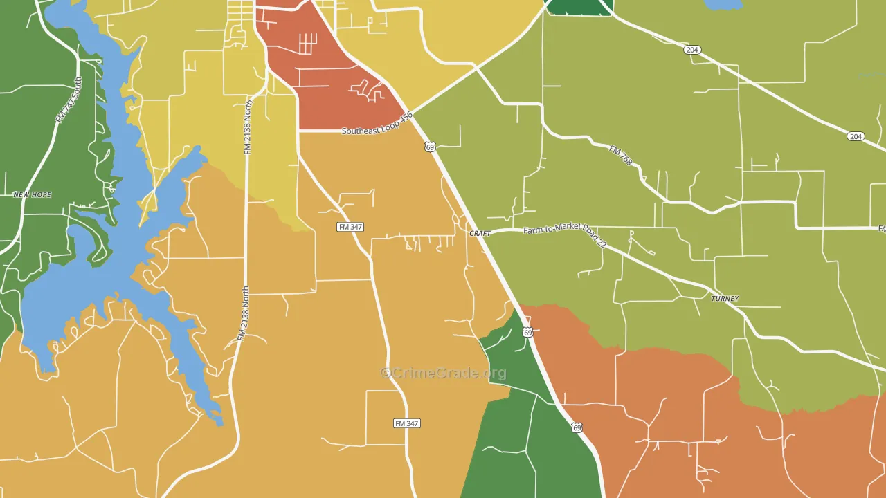 Craft, TX Map of Assault Rates
