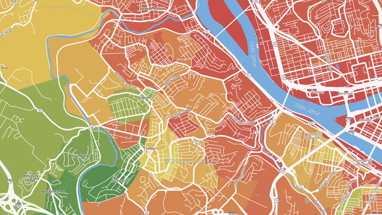 Crafton Heights, Pittsburgh, PA Map of Assault Rates