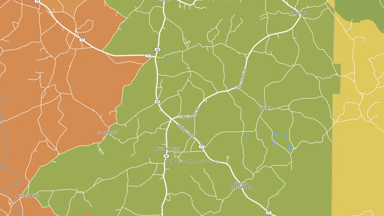 Cragford, AL Map of Assault Rates
