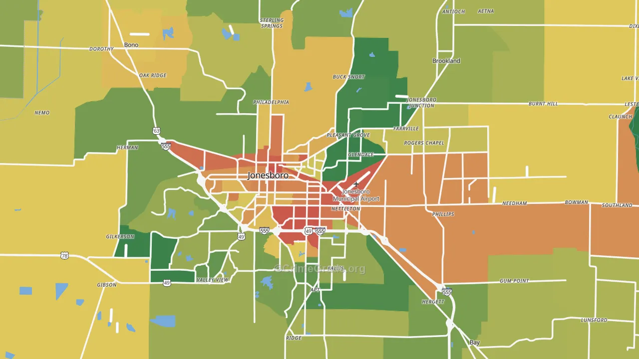 Craighead County, AR Map of Assault Rates