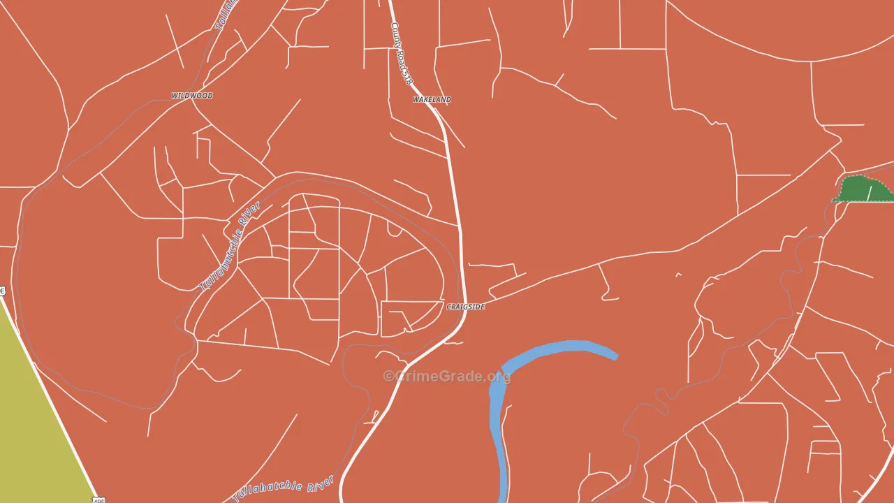 Craigside, MS Map of Assault Rates