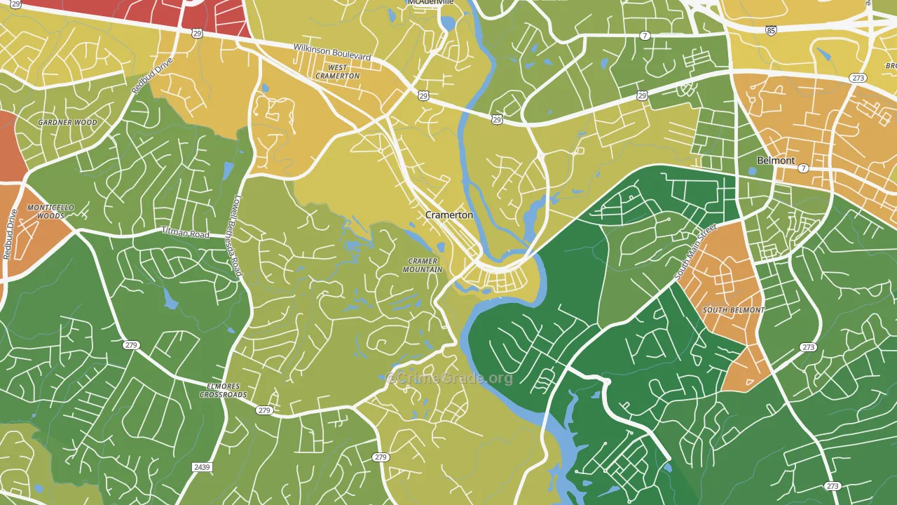 Cramerton, NC Map of Assault Rates