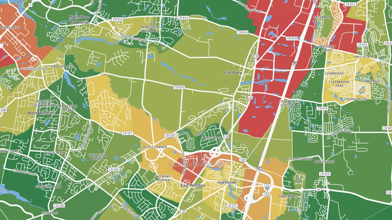 Cranbury, NJ Map of Assault Rates