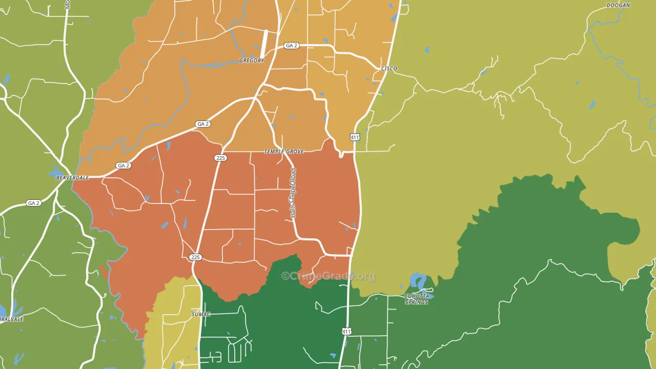 Crandall, GA Map of Assault Rates
