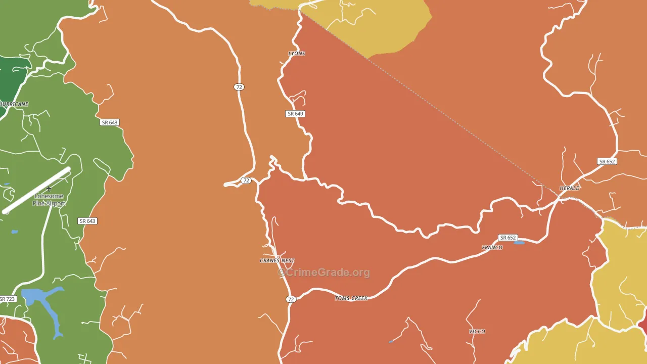 Cranes Nest, VA Map of Assault Rates