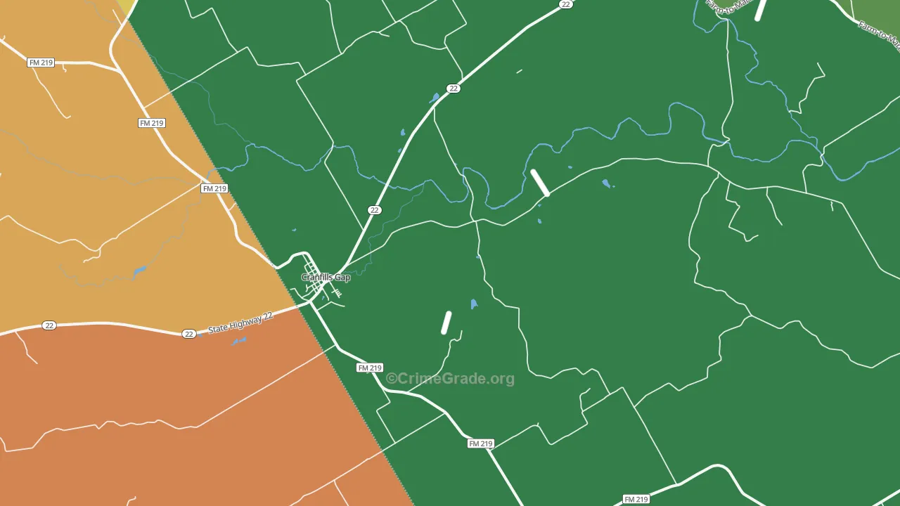 Cranfills Gap, TX Map of Assault Rates