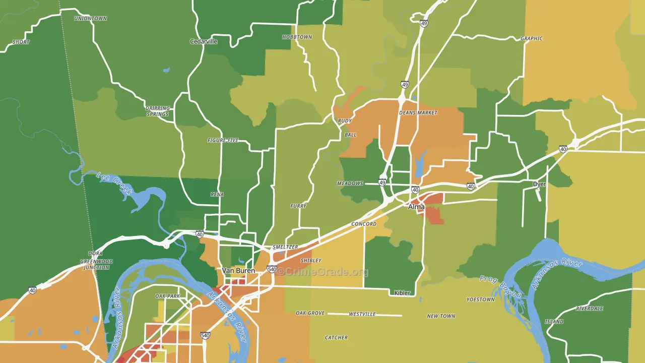 Crawford County, AR Map of Assault Rates