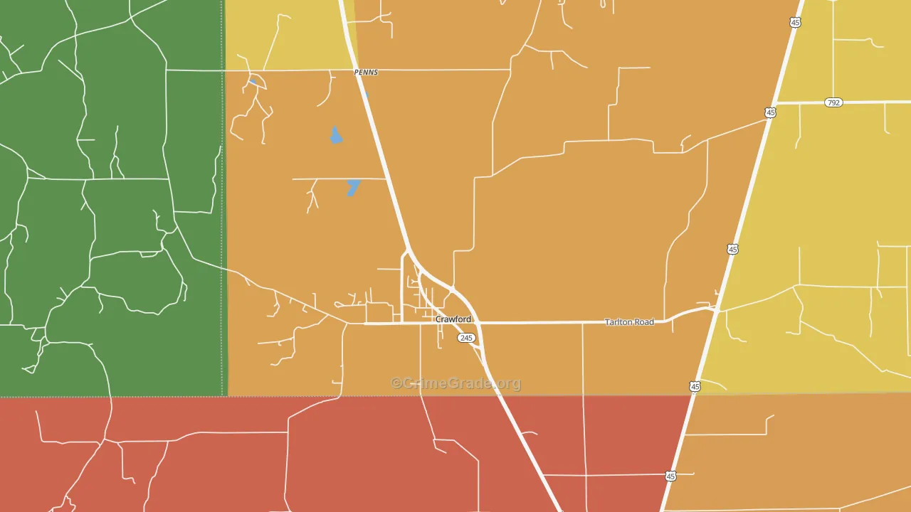 Crawford, MS Map of Assault Rates