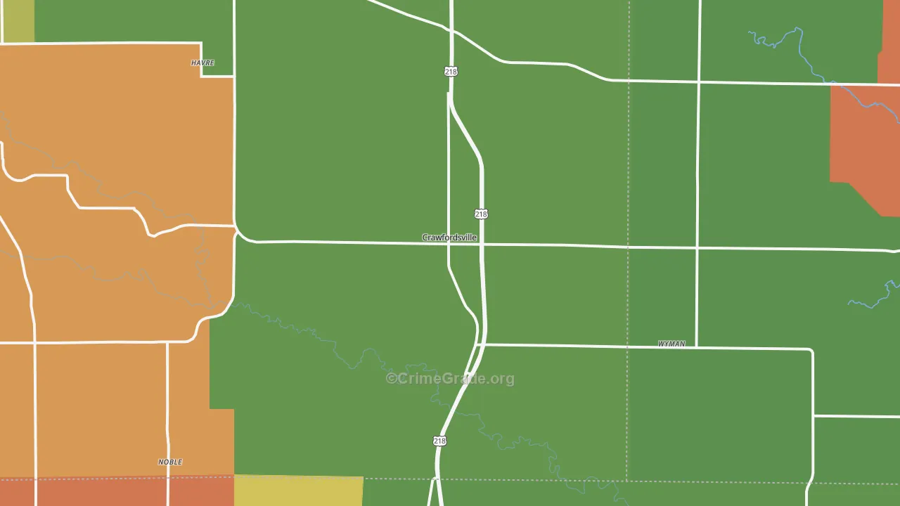 Crawfordsville, IA Map of Assault Rates