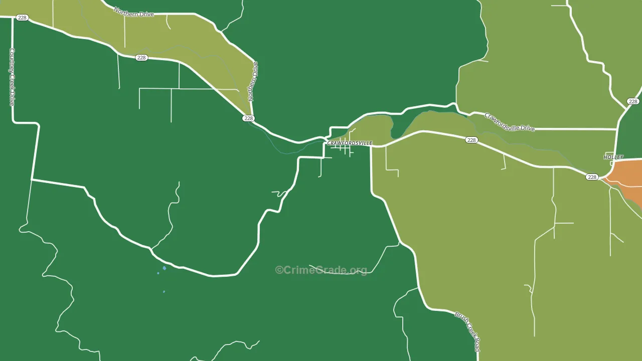Crawfordsville, OR Map of Assault Rates