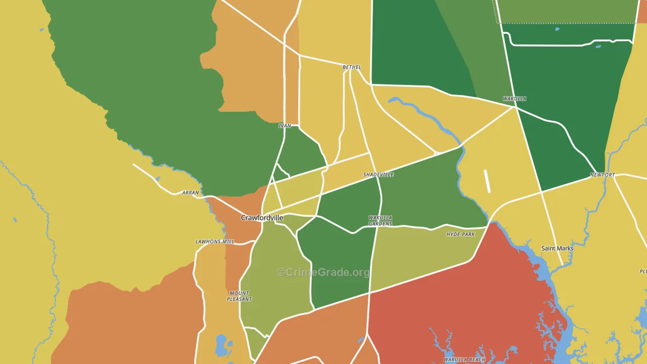 Crawfordville, FL Map of Assault Rates