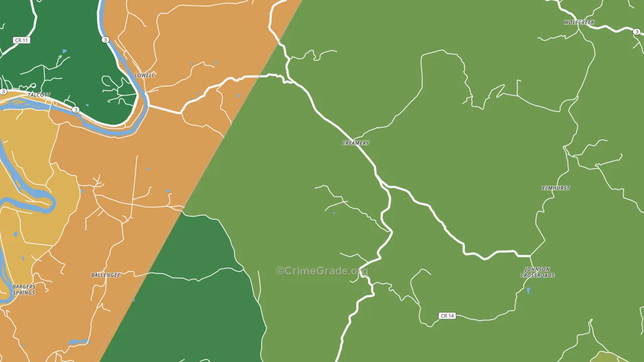 Creamery, WV Map of Assault Rates