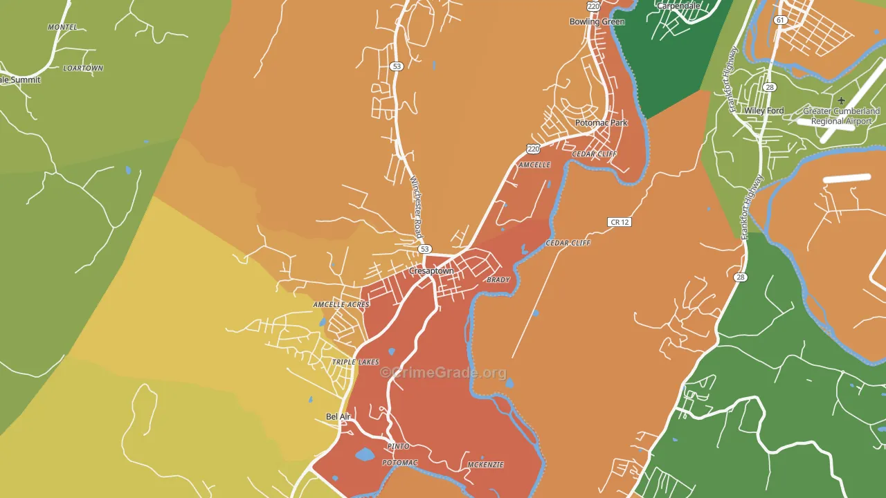 Cresaptown, MD Map of Assault Rates