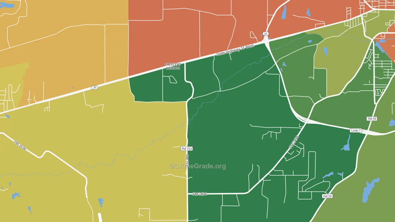 Crescent Heights, TX Map of Assault Rates