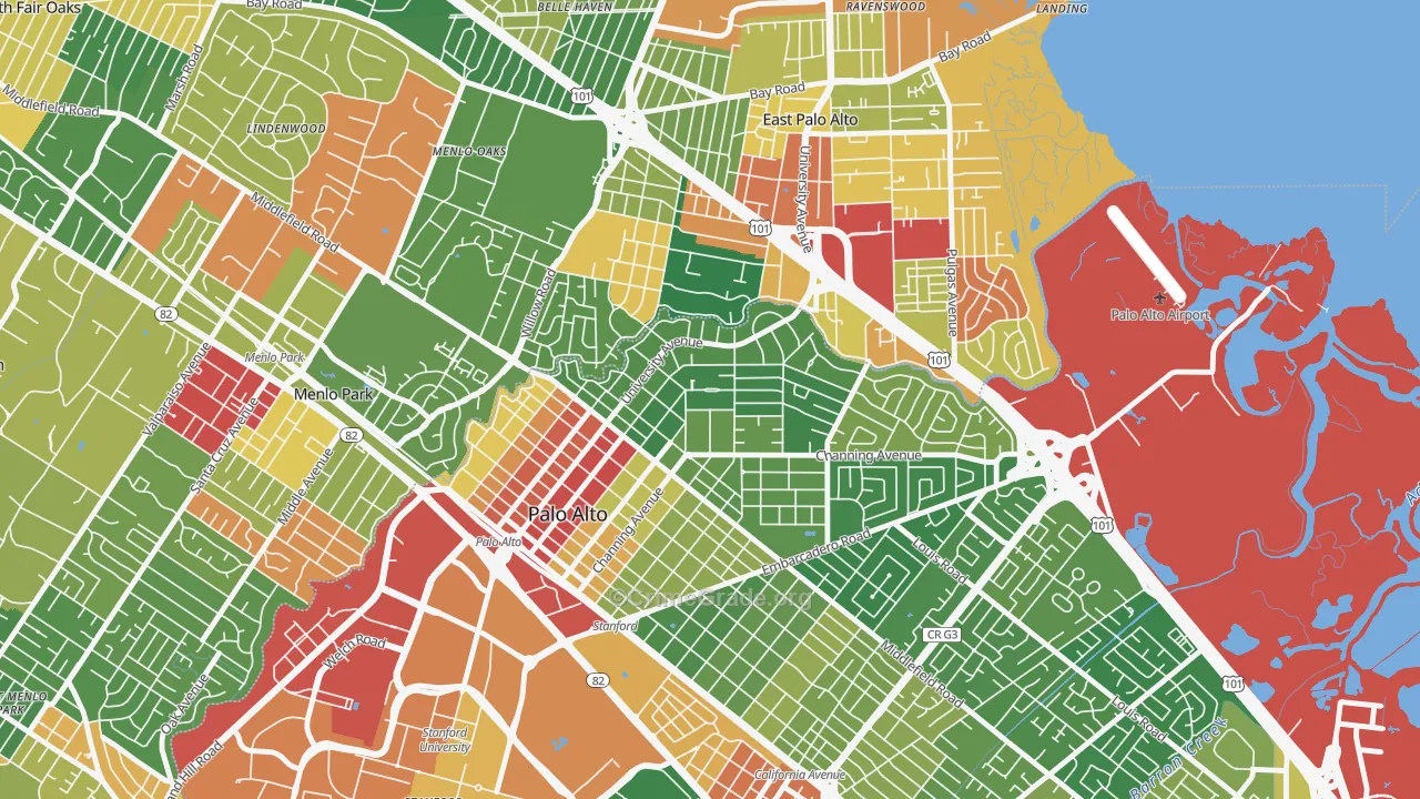 Crescent Park, Palo Alto, CA Map of Assault Rates