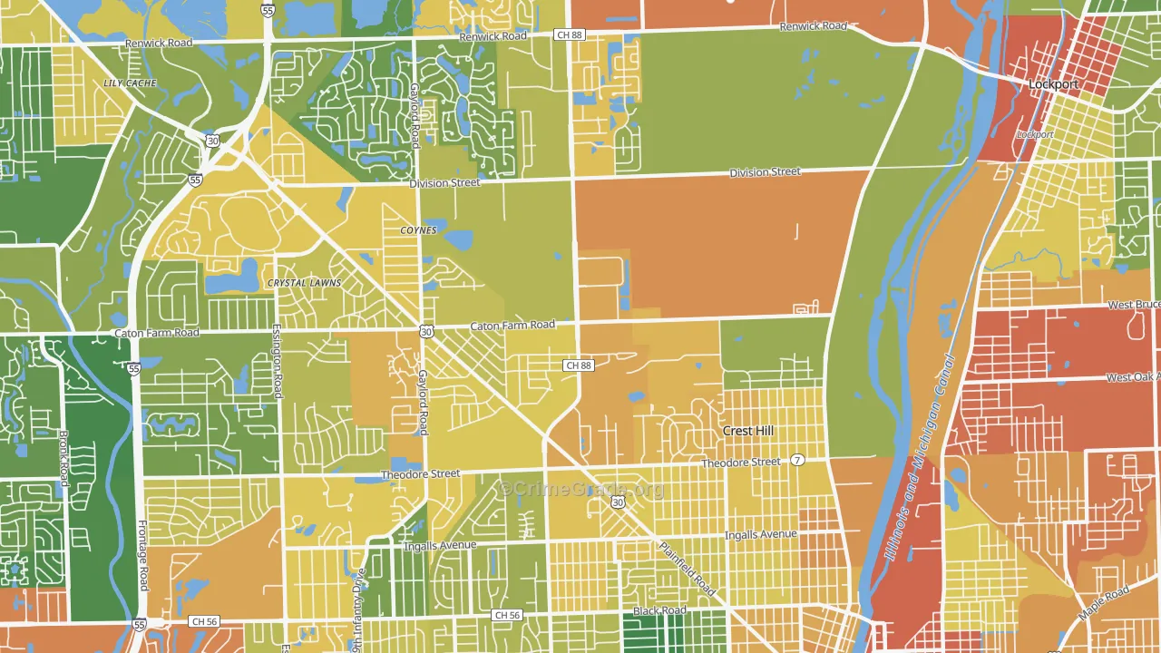 Crest Hill, IL Map of Assault Rates