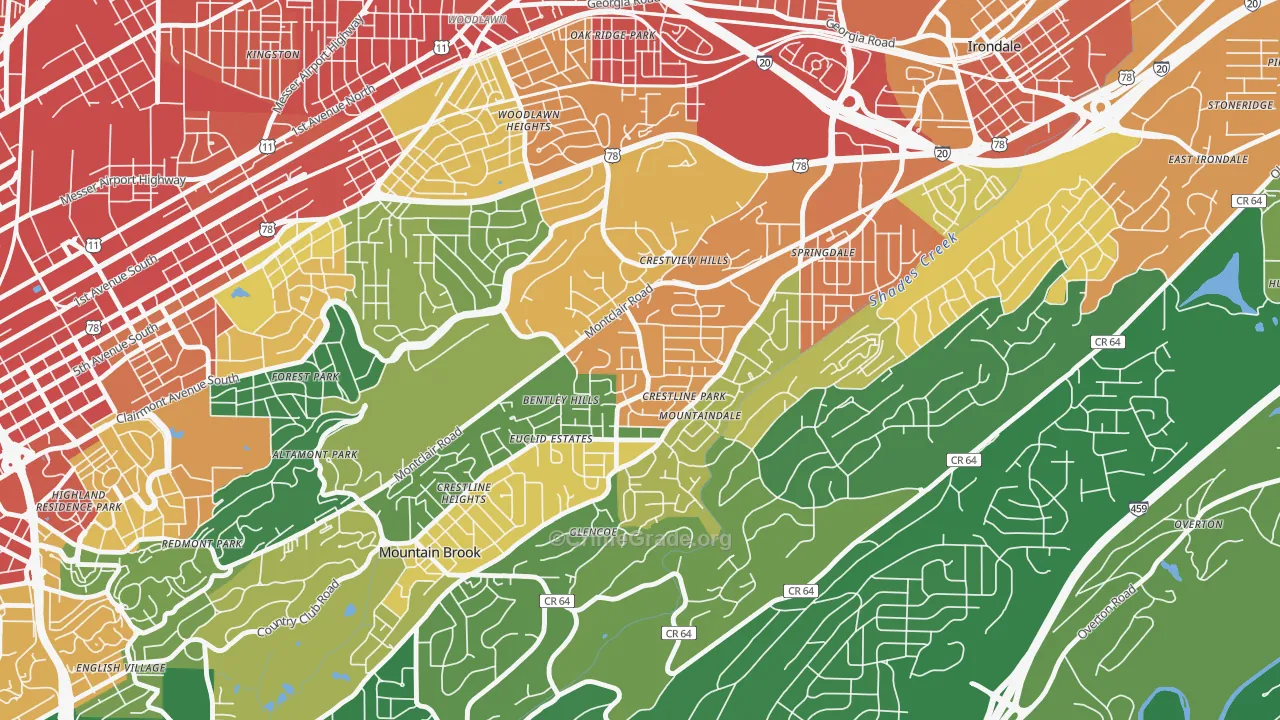 Crestline, Birmingham, AL Map of Assault Rates