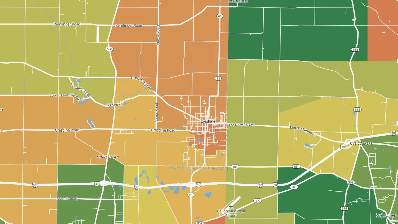 Crestline, OH Map of Assault Rates