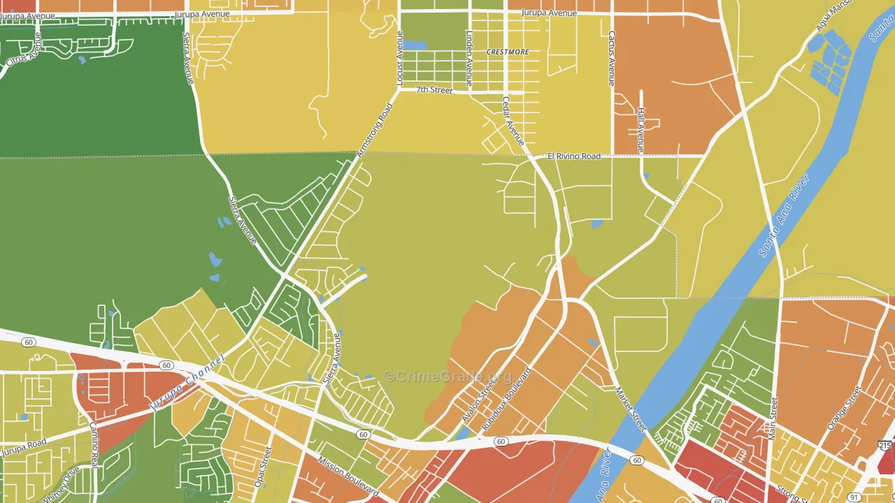 Crestmore Heights, CA Map of Assault Rates