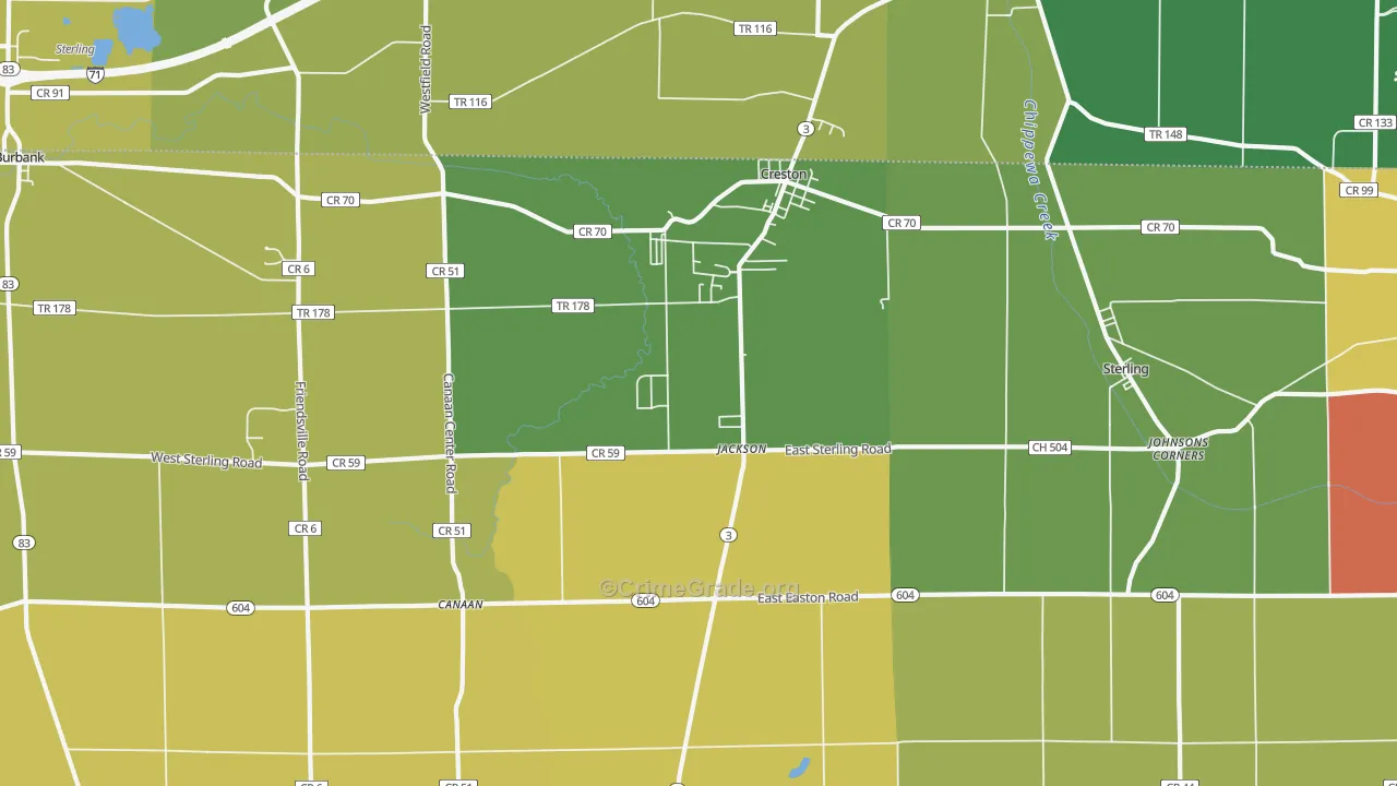 Creston, OH Map of Assault Rates