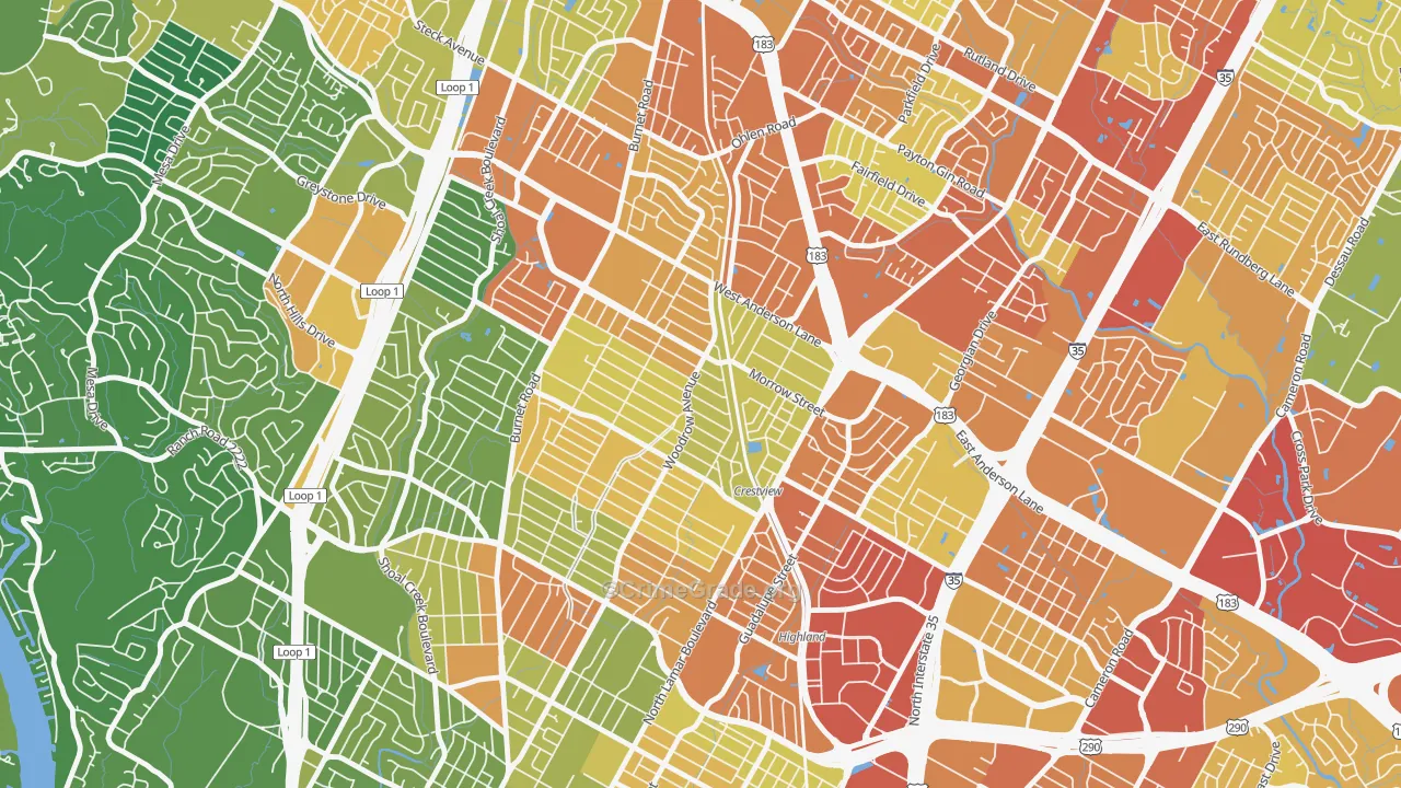 Crestview, Austin, TX Map of Assault Rates
