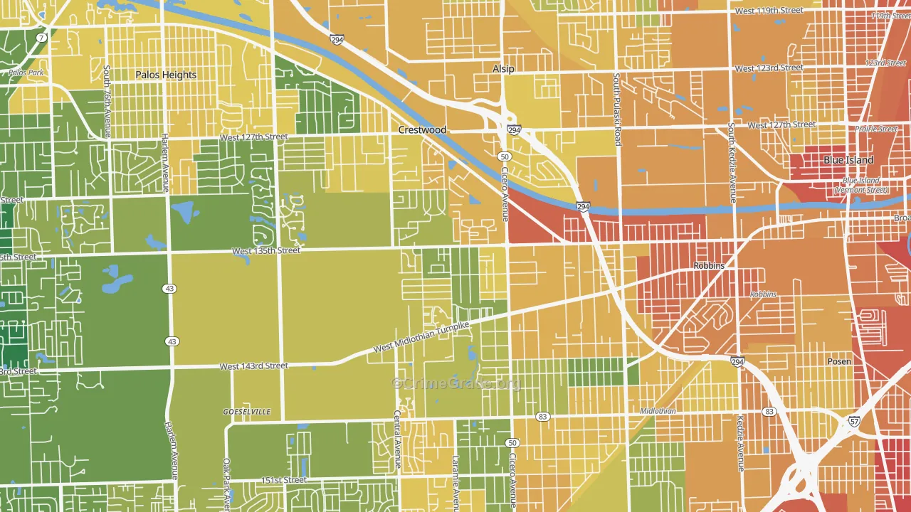 Crestwood, IL Map of Assault Rates