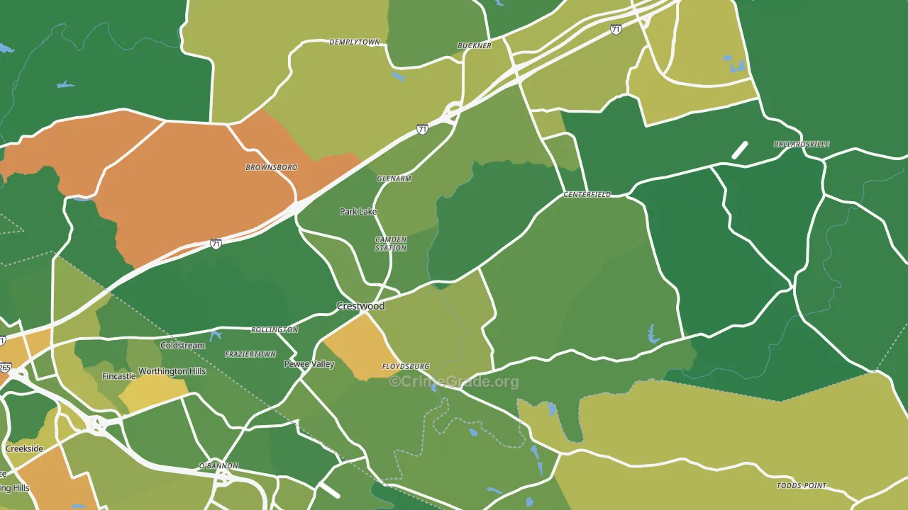 Crestwood, KY Map of Assault Rates