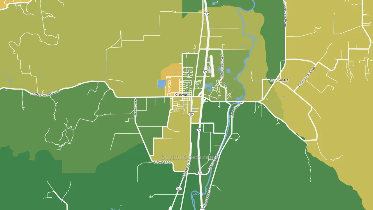Creswell, OR Map of Assault Rates
