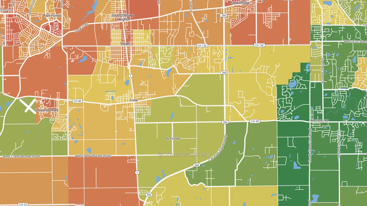Crete, IL Map of Assault Rates